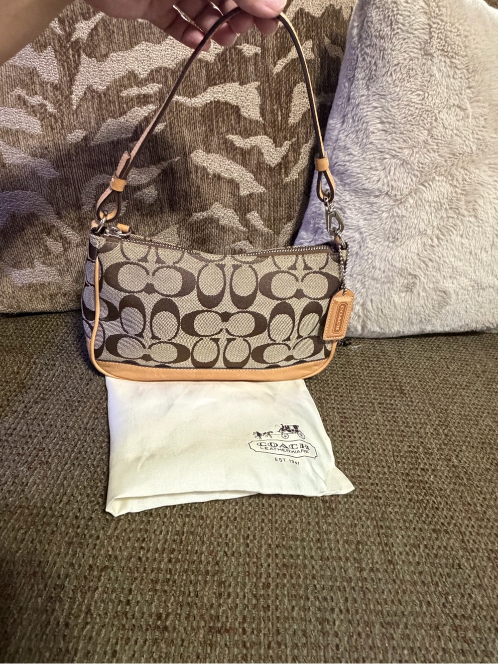 Coach Signature Canvas Small Shoulder Bag in Brown/Tan